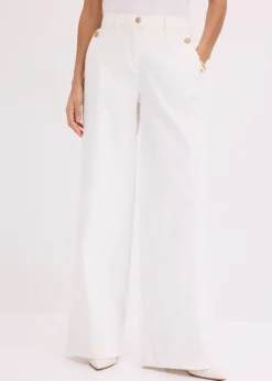 bonprix bonprix Pantalón de pernera ancha con elástico Blanco Outlet