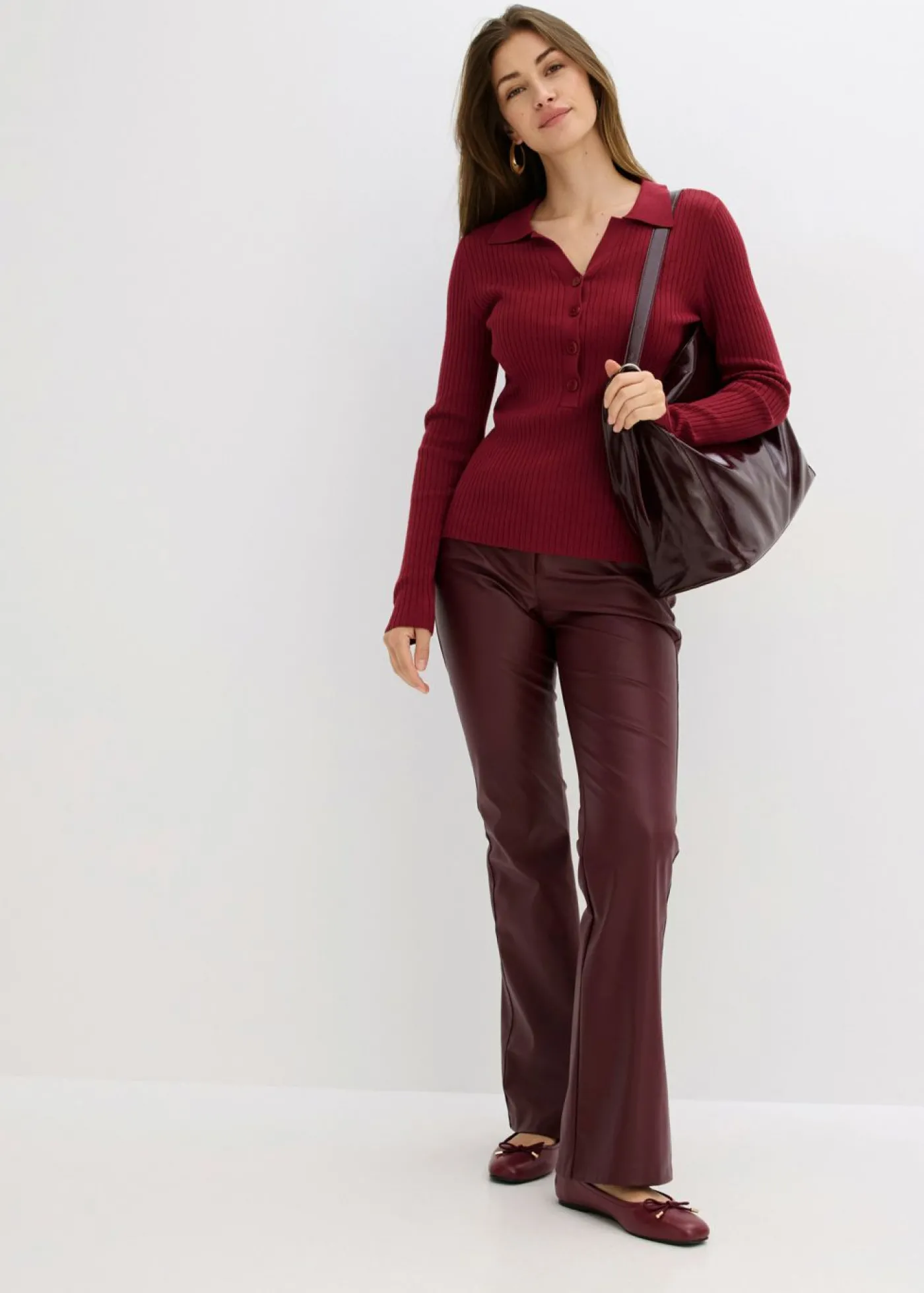 bonprix bonprix Pantalón de piel sintética mora oscuro Discount