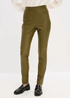 bonprix bonprix Pantalón de piel sintética en mezcla Punto di Roma Oliva Outlet