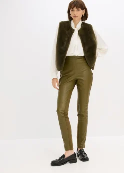 bonprix bonprix Pantalón de piel sintética en mezcla Punto di Roma Oliva Outlet