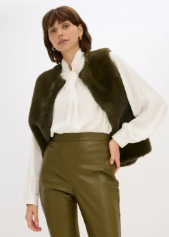 bonprix bonprix Pantalón de piel sintética en mezcla Punto di Roma Oliva Outlet