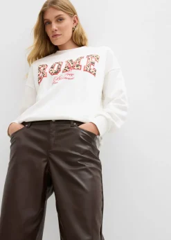 bonprix bonprix Pantalón de piel sintético con corte barrel y talle medio Marrón oscuro Sale