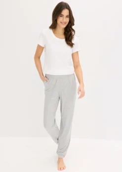 bonprix bonprix Pantalón de pijama de suave canalé de viscosa gris claro jaspeado moteado New