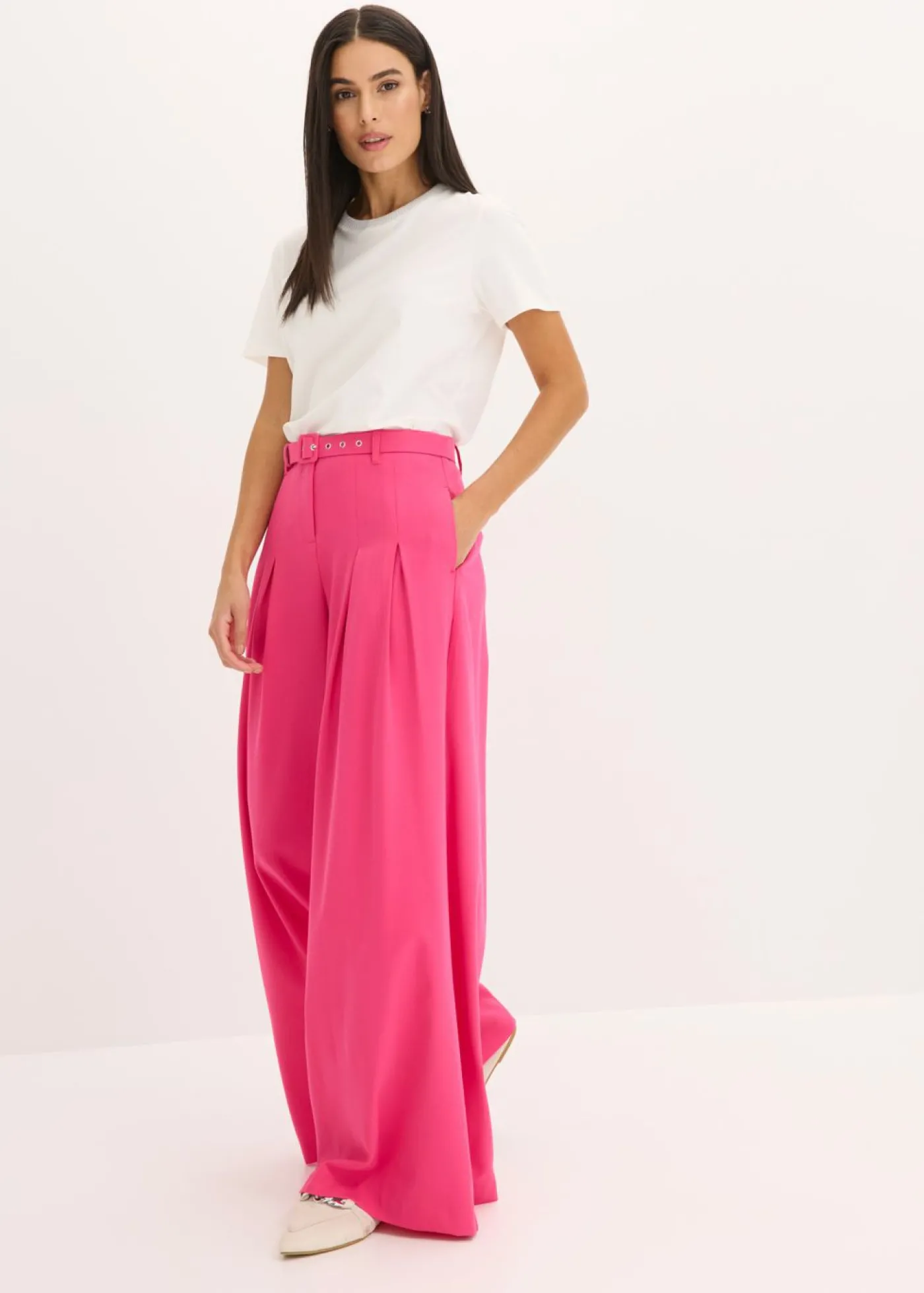 bonprix bonprix Pantalón de pinzas con cinturón (2 piezas) Pink lady Hot