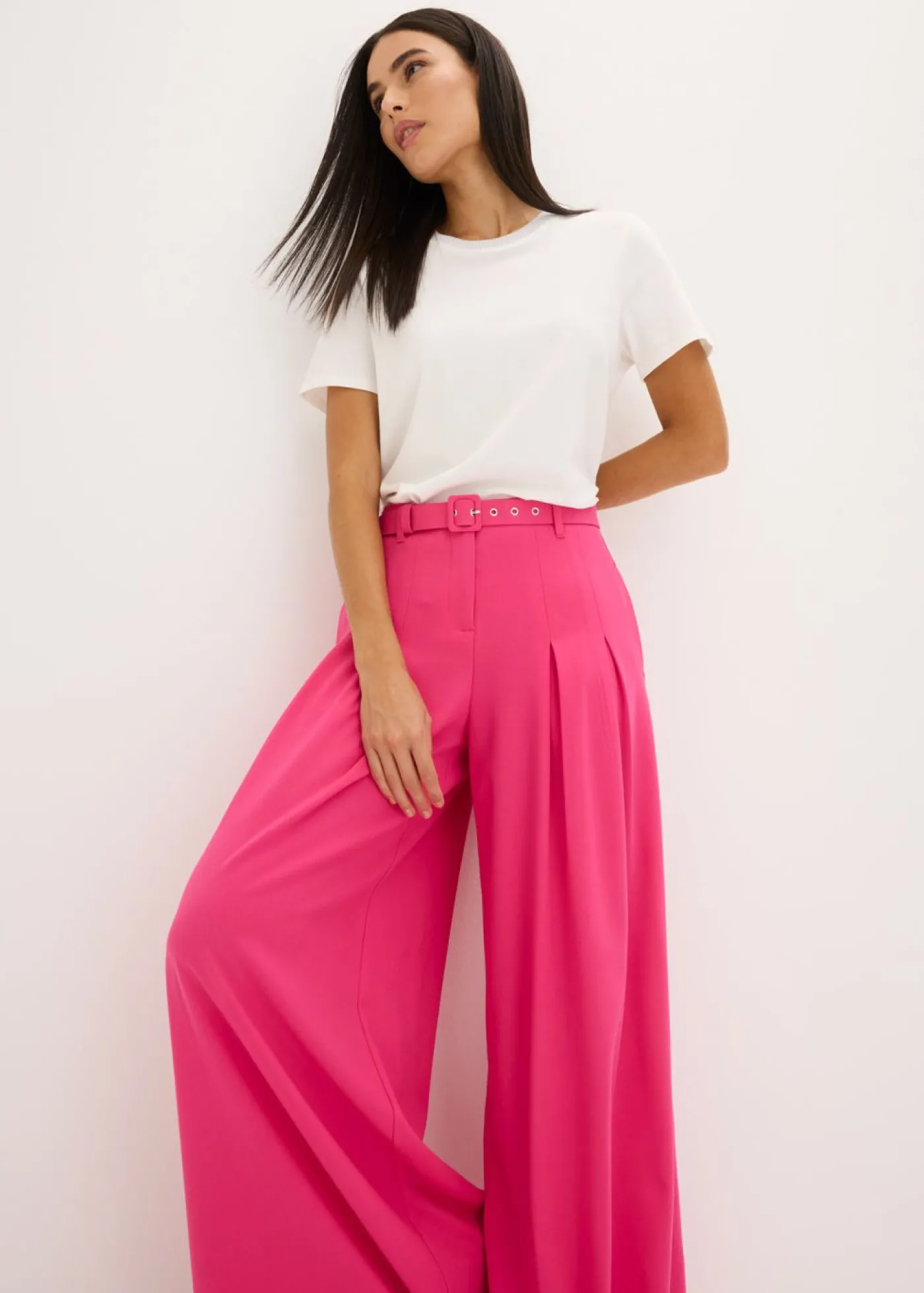 bonprix bonprix Pantalón de pinzas con cinturón (2 piezas) Pink lady Hot