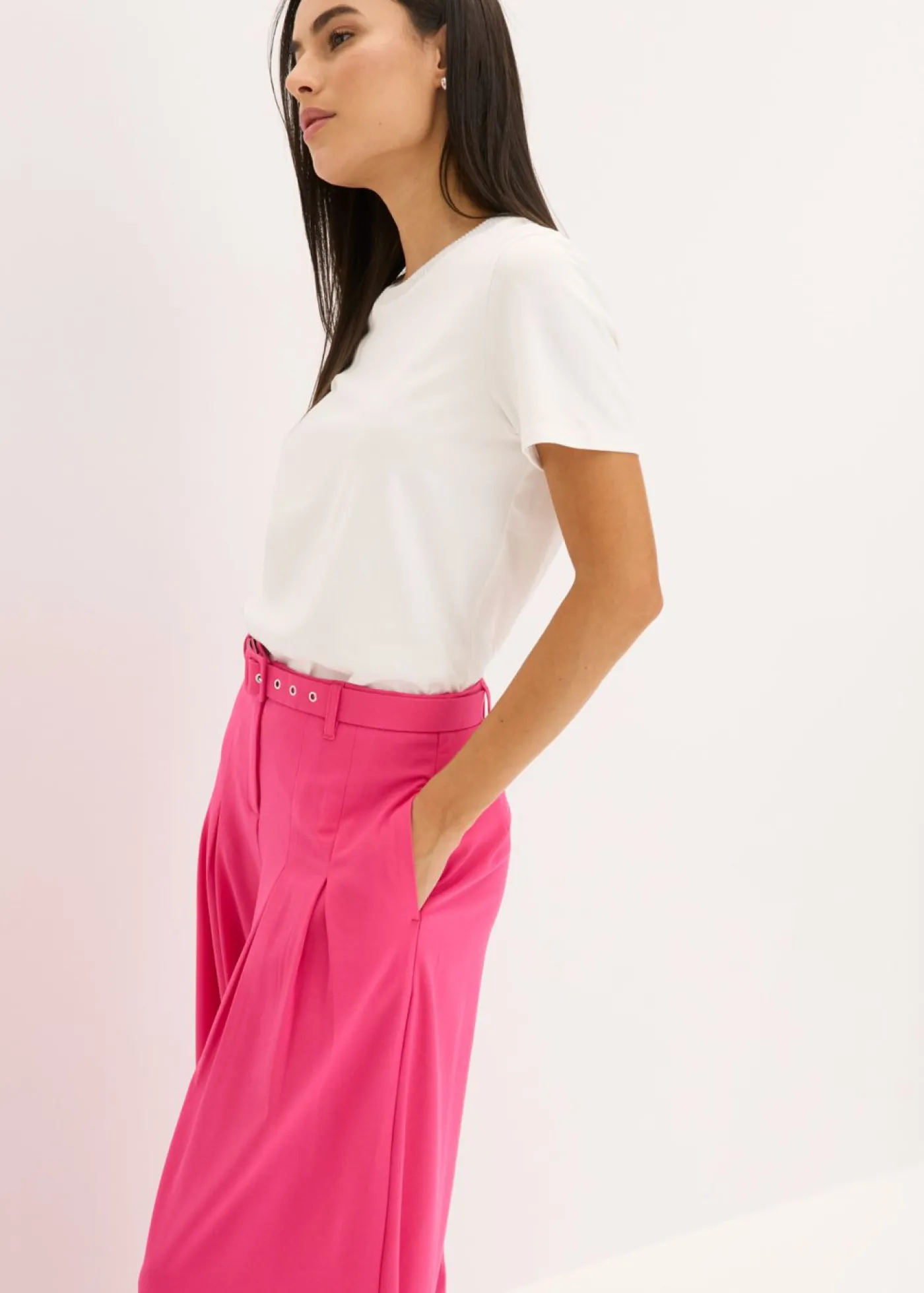 bonprix bonprix Pantalón de pinzas con cinturón (2 piezas) Pink lady Hot