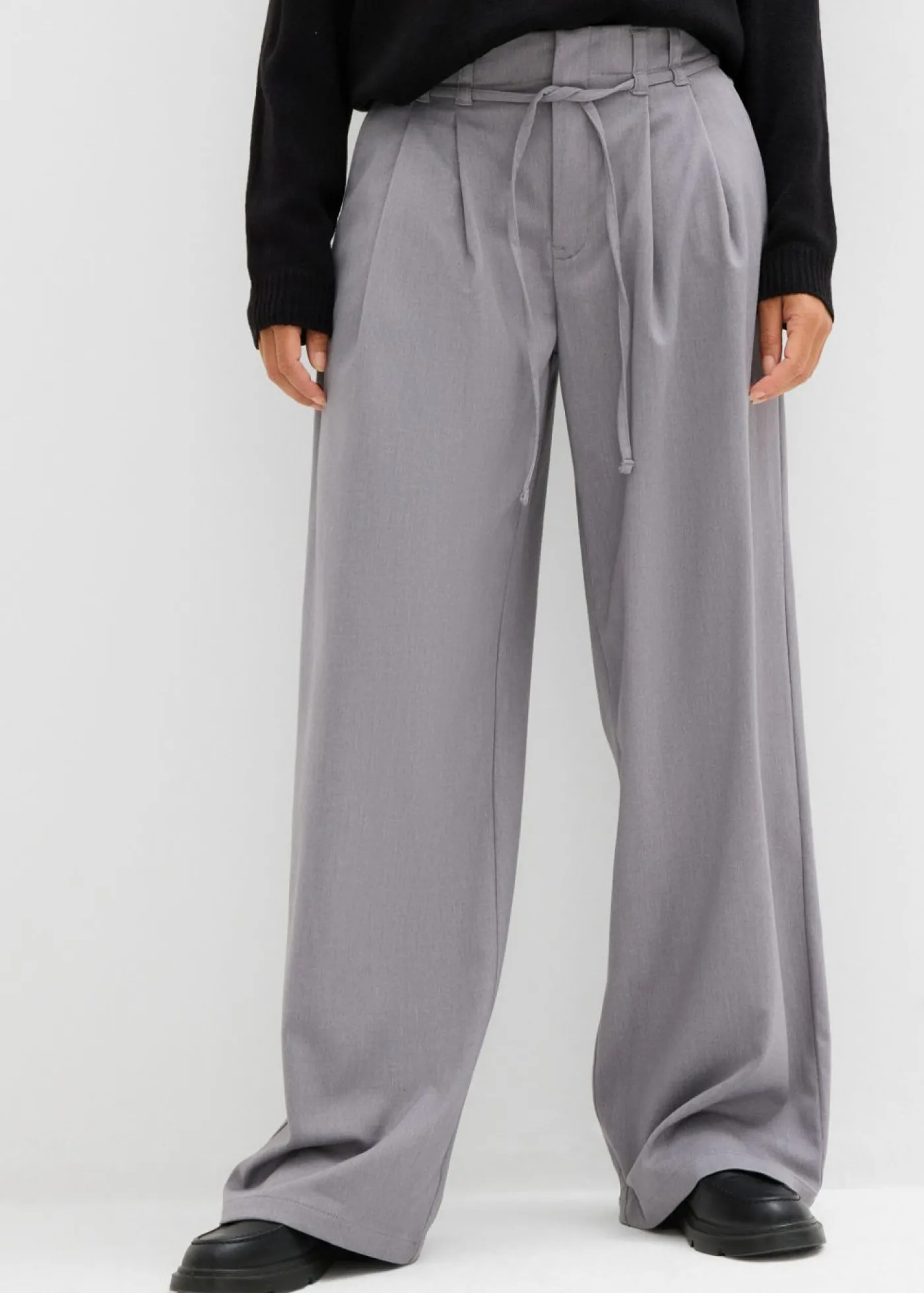 bonprix bonprix Pantalón de pinzas con cordón Gris Best