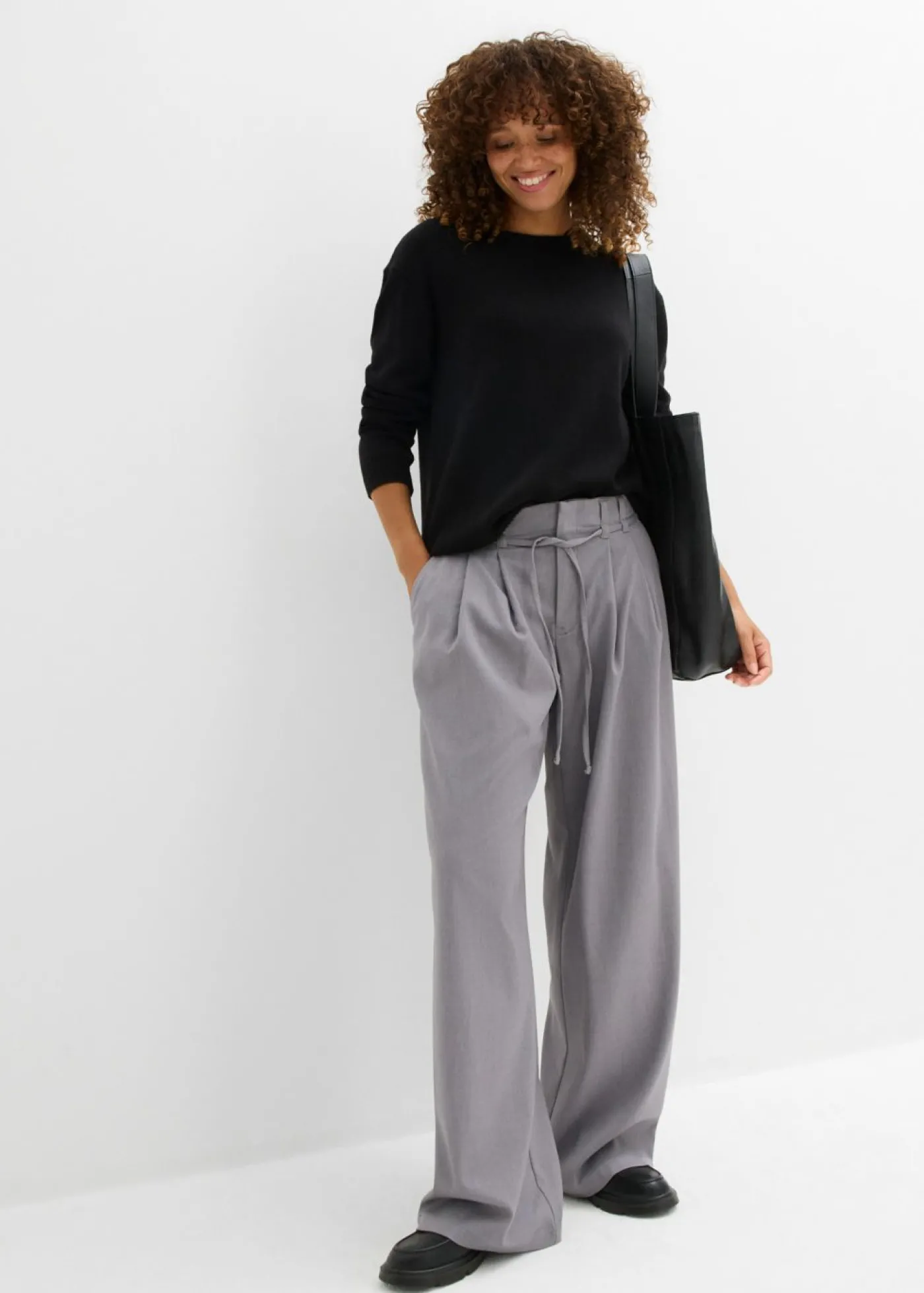 bonprix bonprix Pantalón de pinzas con cordón Gris Best