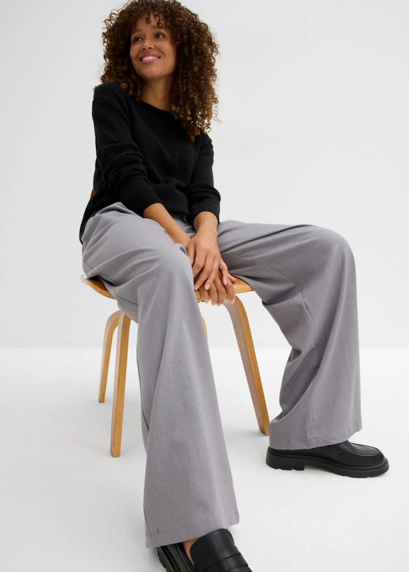 bonprix bonprix Pantalón de pinzas con cordón Gris Best