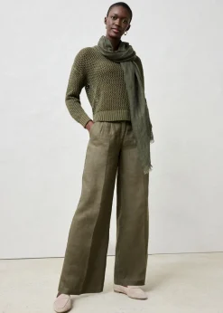bonprix bonprix Pantalón de pinzas de lino puro Verde oliva oscuro Sale