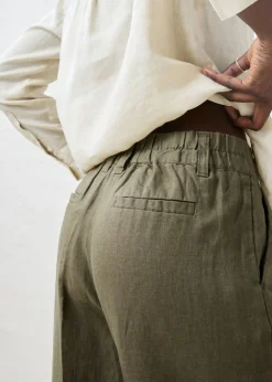 bonprix bonprix Pantalón de pinzas de lino puro Verde oliva oscuro Sale