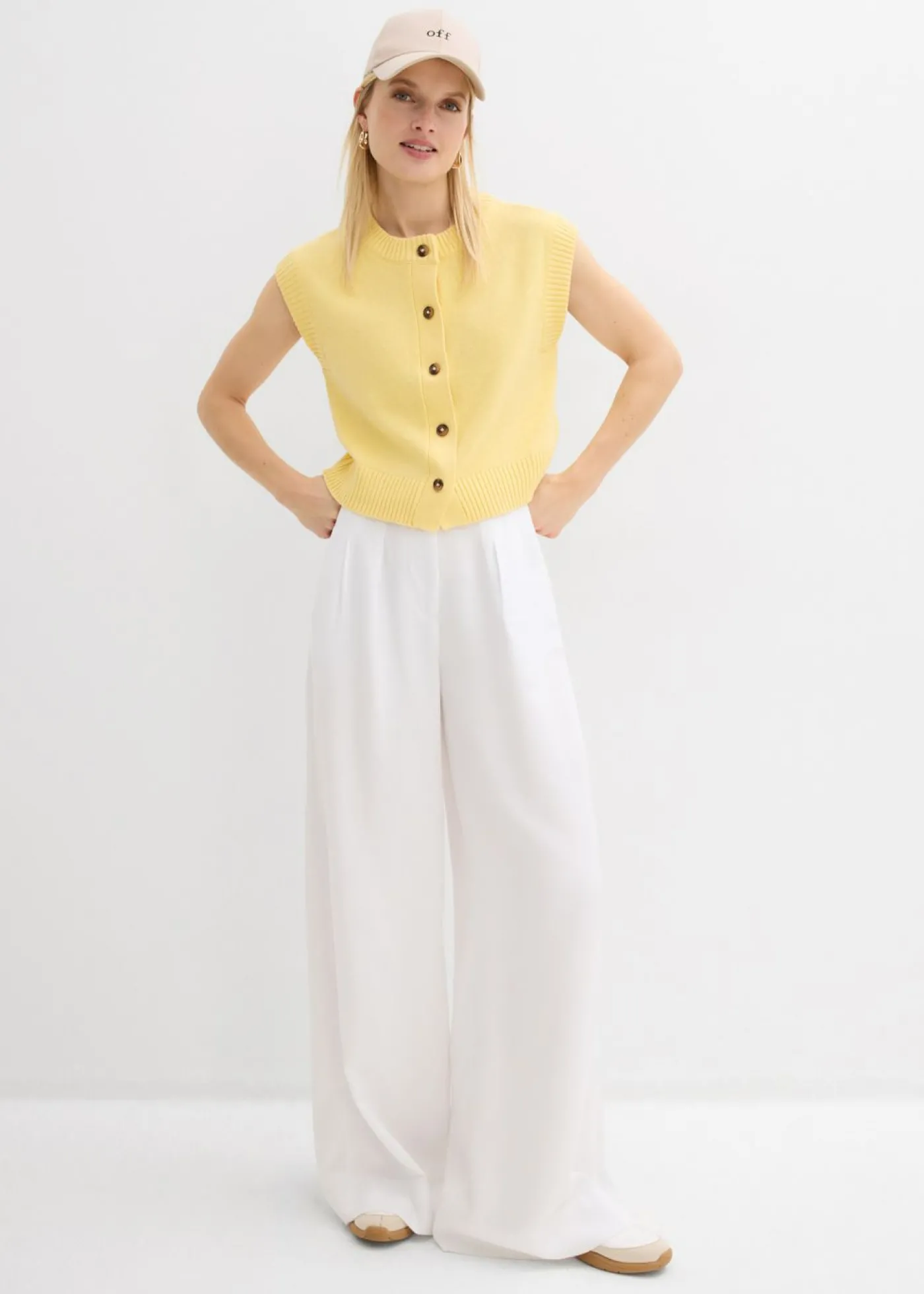bonprix bonprix Pantalón de pinzas de lyocell fluido Blanco Hot