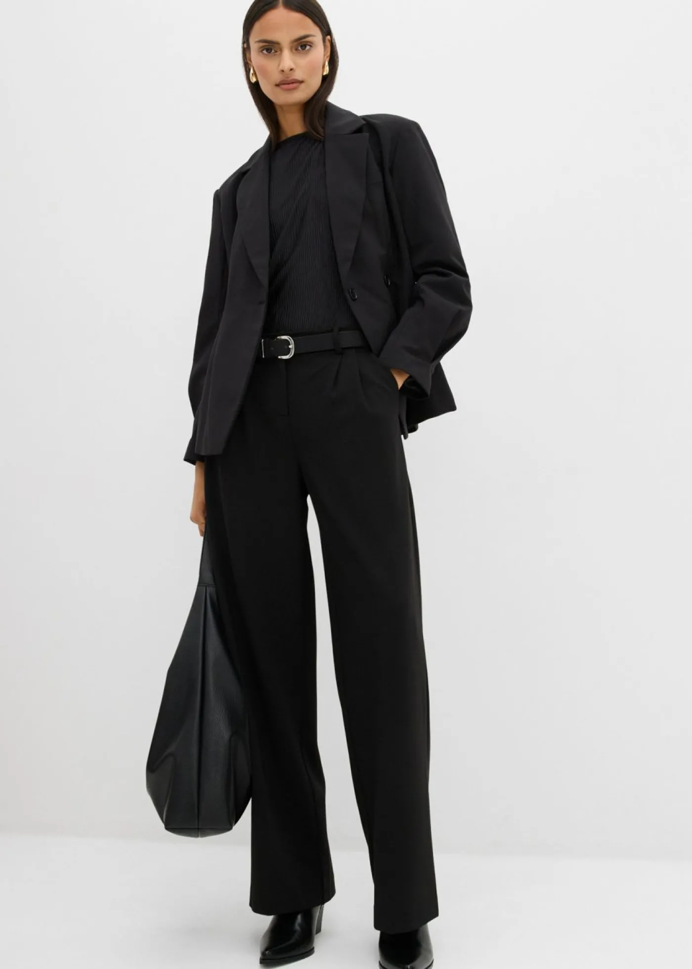 bonprix bonprix Pantalón de pinzas de mezcla de viscosa Negro Best