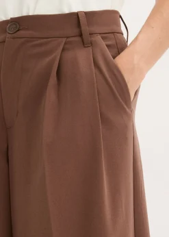 bonprix bonprix Pantalón de pinzas de mezcla de viscosa fluida marrón Outlet