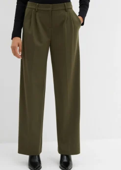 bonprix bonprix Pantalón de pinzas de mezcla de viscosa Verde oliva oscuro