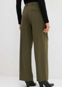 bonprix bonprix Pantalón de pinzas de mezcla de viscosa Verde oliva oscuro