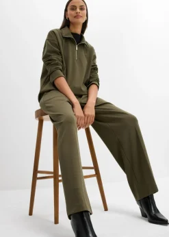 bonprix bonprix Pantalón de pinzas de mezcla de viscosa Verde oliva oscuro