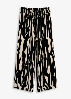 bonprix bonprix Pantalón de playa de viscosa fluida Negro-beige New