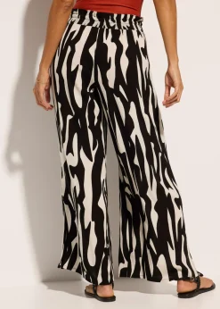 bonprix bonprix Pantalón de playa de viscosa fluida Negro-beige New