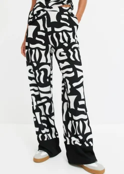 bonprix bonprix Pantalón de punto Negro-Blanco lana con estampado gráfico Sale