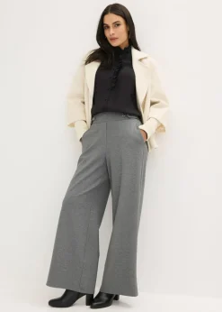 bonprix bonprix Pantalón de punto con cierre decorativo Gris jaspeado Sale