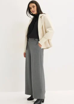 bonprix bonprix Pantalón de punto con cierre decorativo Gris jaspeado Sale