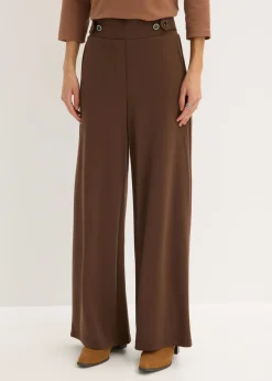bonprix bonprix Pantalón de punto con cierre decorativo marrón Outlet