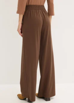 bonprix bonprix Pantalón de punto con cierre decorativo marrón Outlet