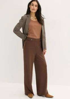 bonprix bonprix Pantalón de punto con cierre decorativo marrón Outlet