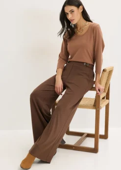 bonprix bonprix Pantalón de punto con cierre decorativo marrón Outlet