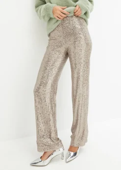 bonprix bonprix Pantalón de punto con lentejuelas Piedra