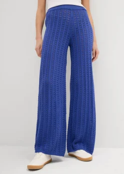 bonprix bonprix Pantalón de punto con patrón calado Azul zafiro Best