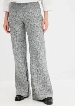 bonprix bonprix Pantalón de punto con patrón trenzado Gris jaspeado New