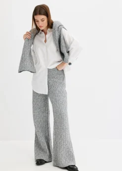 bonprix bonprix Pantalón de punto con patrón trenzado Gris jaspeado New