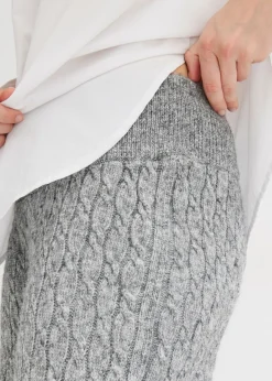 bonprix bonprix Pantalón de punto con patrón trenzado Gris jaspeado New
