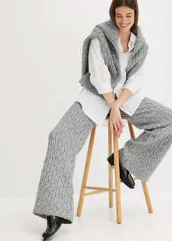 bonprix bonprix Pantalón de punto con patrón trenzado Gris jaspeado New
