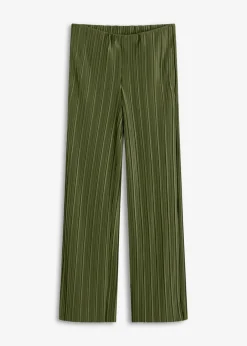 bonprix bonprix Pantalón de punto con plisado caqui oscuro Outlet