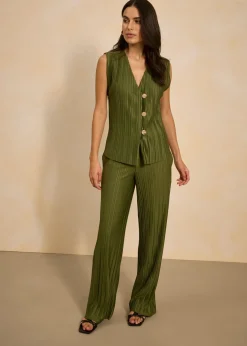 bonprix bonprix Pantalón de punto con plisado caqui oscuro Outlet