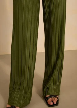 bonprix bonprix Pantalón de punto con plisado caqui oscuro Outlet