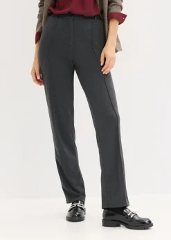 bonprix bonprix Pantalón de punto de algodón con ribete antracita jaspeado moteado Clearance