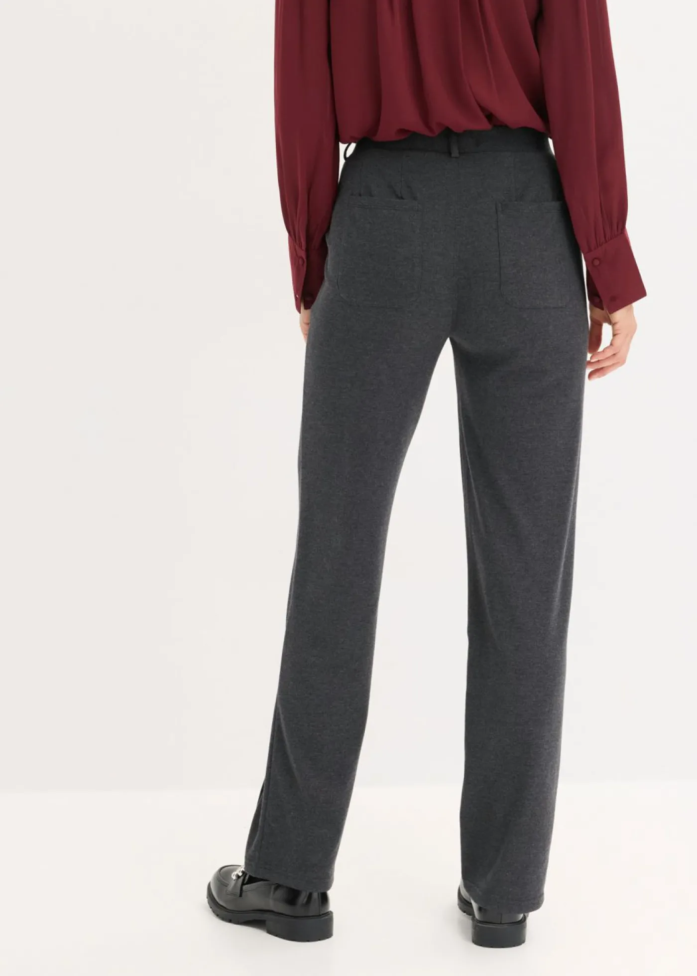 bonprix bonprix Pantalón de punto de algodón con ribete antracita jaspeado moteado Clearance