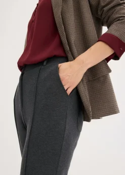 bonprix bonprix Pantalón de punto de algodón con ribete antracita jaspeado moteado Clearance