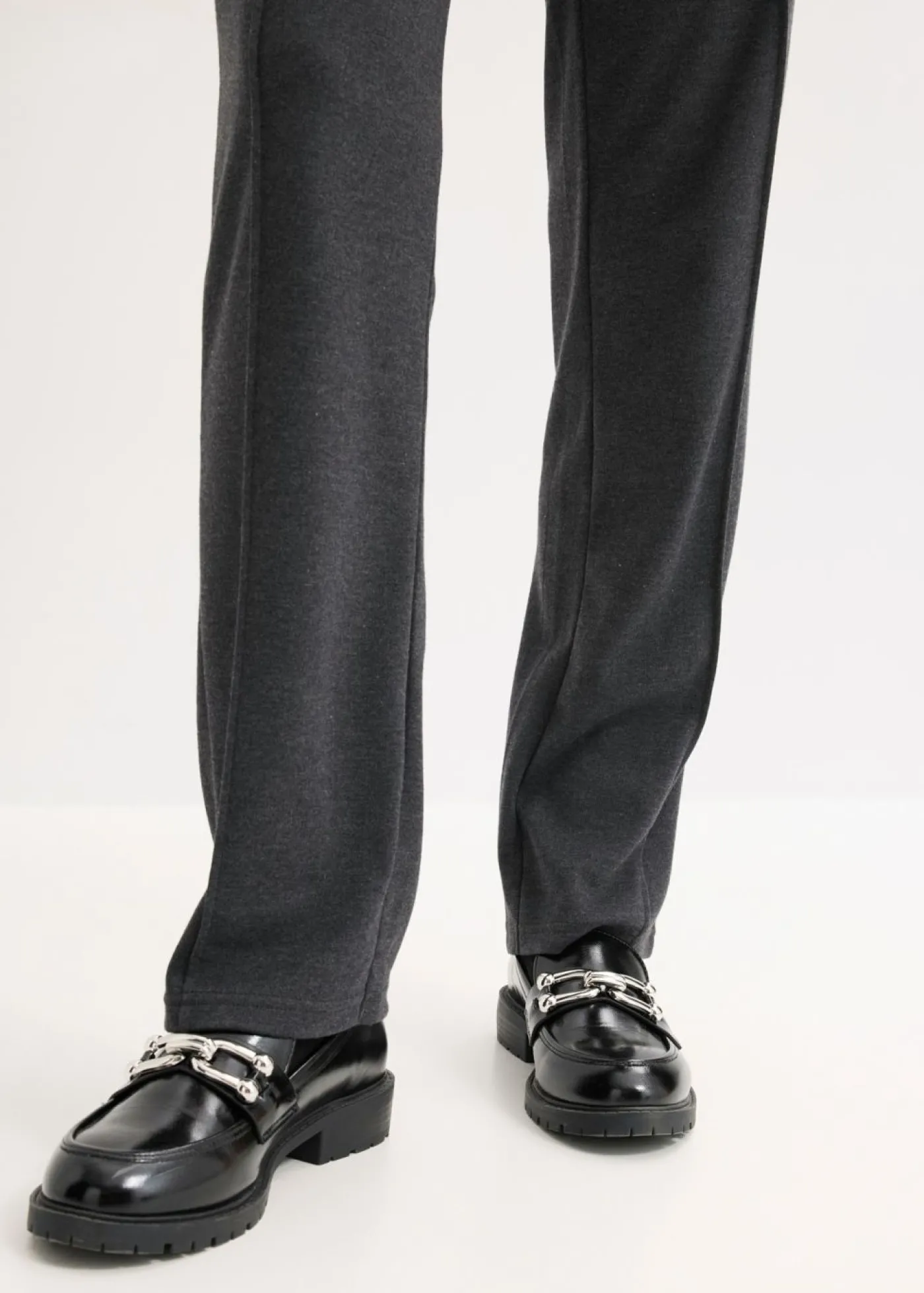 bonprix bonprix Pantalón de punto de algodón con ribete antracita jaspeado moteado Clearance