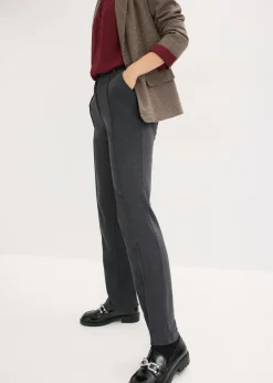 bonprix bonprix Pantalón de punto de algodón con ribete antracita jaspeado moteado Clearance