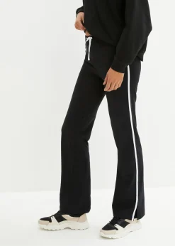 bonprix bonprix Pantalón de punto de algodón con elástico Negro de rayas New