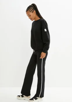 bonprix bonprix Pantalón de punto de algodón con elástico Negro de rayas New