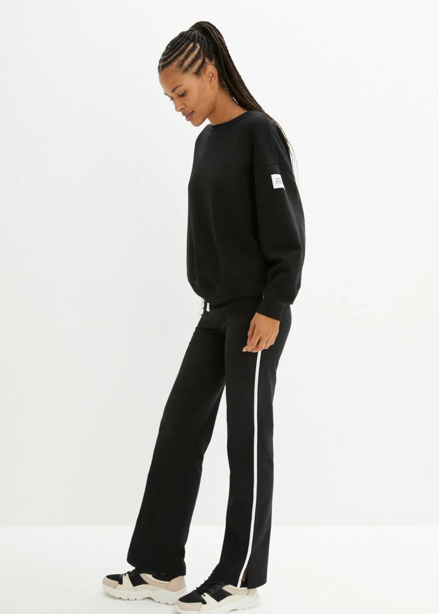 bonprix bonprix Pantalón de punto de algodón con elástico Negro de rayas New