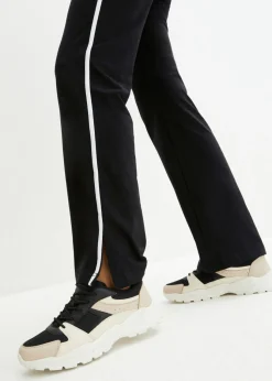 bonprix bonprix Pantalón de punto de algodón con elástico Negro de rayas New