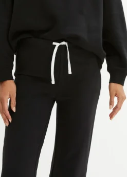 bonprix bonprix Pantalón de punto de algodón con elástico Negro de rayas New