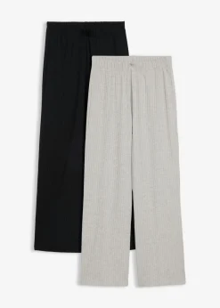 bonprix bonprix Pantalón de punto de canalé (2 unidades) Gris claro jaspeado-negro New